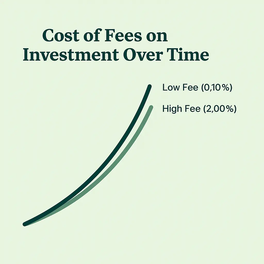 graph depicting the difference between a low fee and high fee investment with the low fee investment showing greater growth